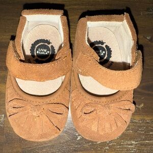 Livie & Luca Tan Suede Baby Shoes with Bow